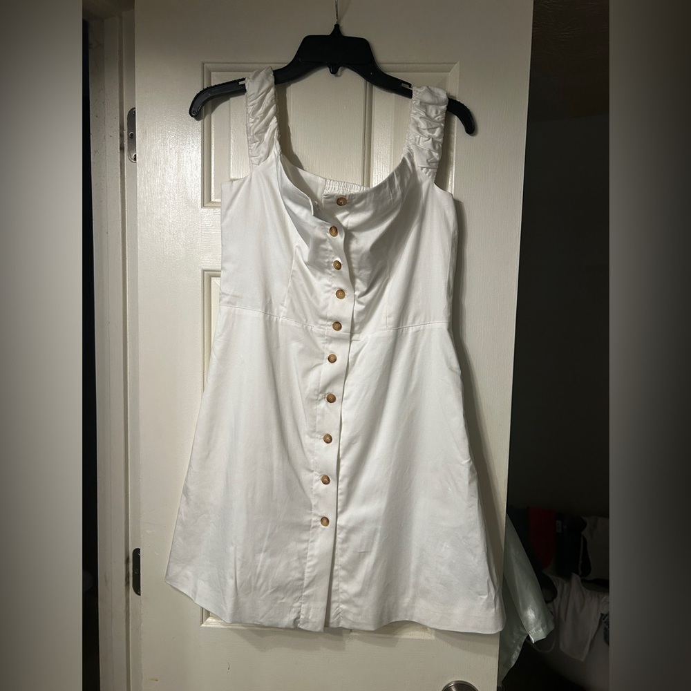 Favorite Daughter Off-Shoulder White Button-Front Mini Dress - Picture 5 of 12